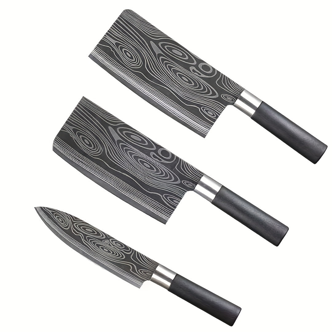 6pcs/set, Damascus Kitchen Knife Set, Stainless Steel Chef Knife, Slicing Knife, Bone Cleaver, Kitchen Vegetable Knife, Kitchen Utensils, Kitchen Supplies, Kitchen Accessaries