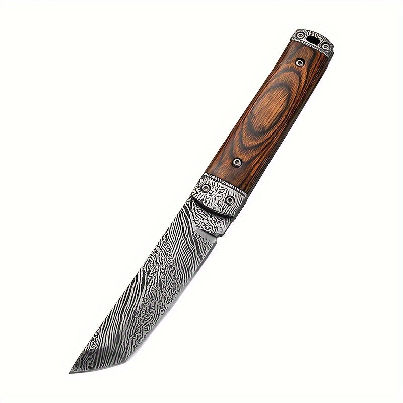 1pc Damascus Pattern Outdoor Straight Knife For Cutting And Paring