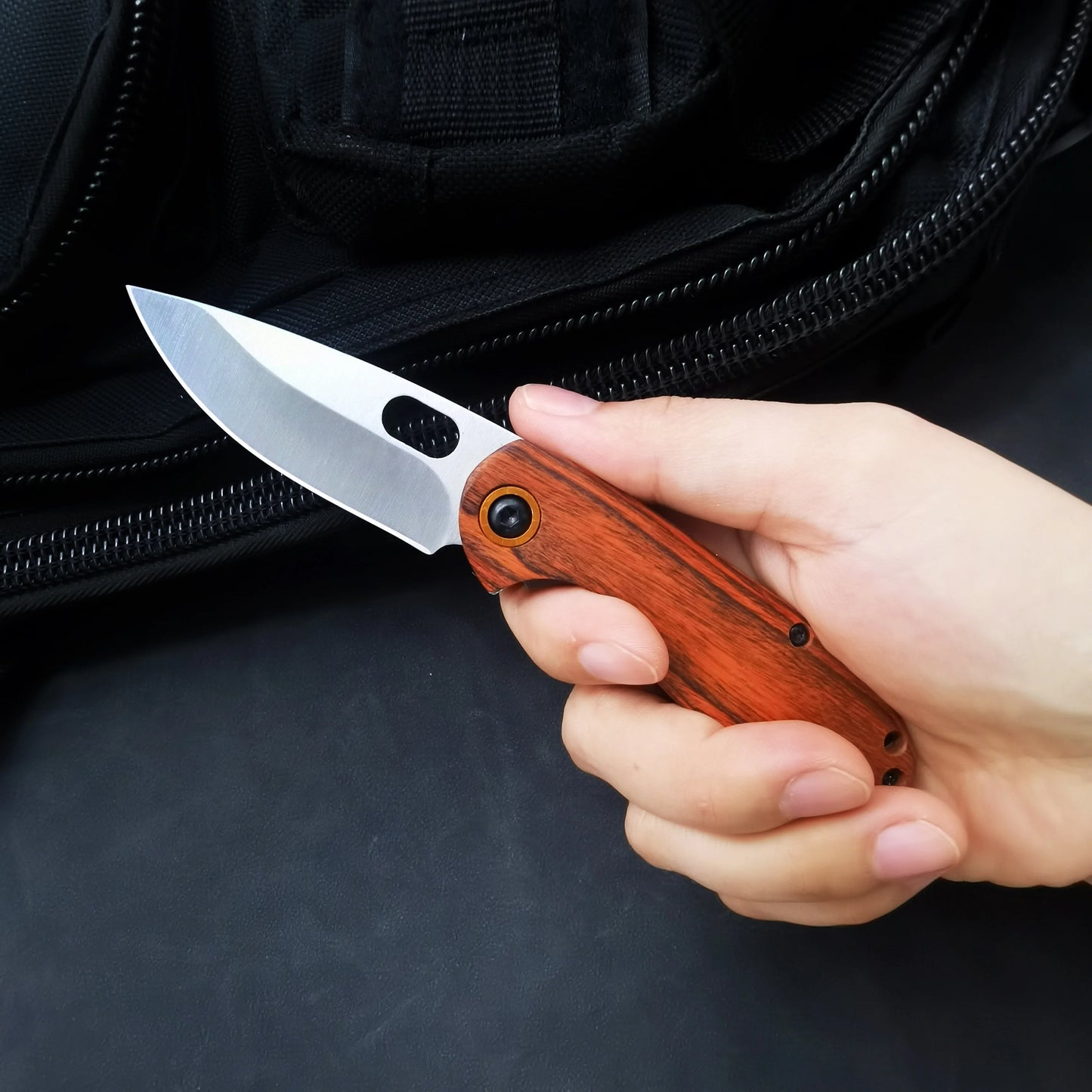 1 piece, stainless steel non-slip wooden handle knife, multi-purpose folding knife, portable fruit knife outdoor camping picnic