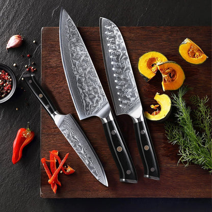 1/3pcs, Knives Set, Kitchen Knife Set, 67-Layer Damascus Steel Knfie, Ultra Sharp Chef Knife, Meat Santoku Knife, Utility Knife, Versatile Cutting Tools For Home, Restaurant Use, Ergonomic Handle, Kitchen Stuff