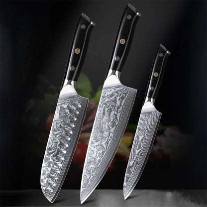 1/3pcs, Knives Set, Kitchen Knife Set, 67-Layer Damascus Steel Knfie, Ultra Sharp Chef Knife, Meat Santoku Knife, Utility Knife, Versatile Cutting Tools For Home, Restaurant Use, Ergonomic Handle, Kitchen Stuff