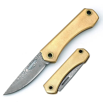 DamaKnives, J211 Damascus Steel Copper Handle Knife Camping Pocket Small Folding Utility Knife