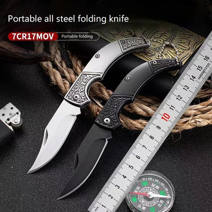 1pc，Outdoor mini folding knife, high hardness pocket knife, EDC portable knife, embossed handle, stainless steel key chain knife