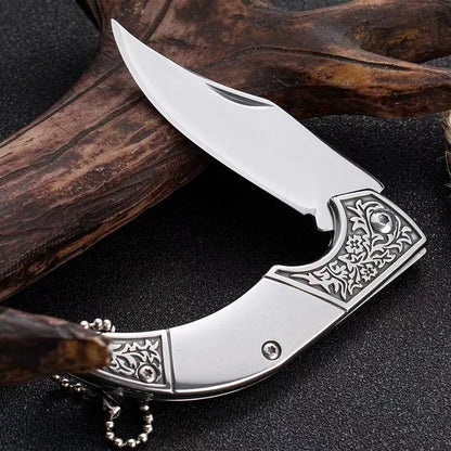 1pc，Outdoor mini folding knife, high hardness pocket knife, EDC portable knife, embossed handle, stainless steel key chain knife