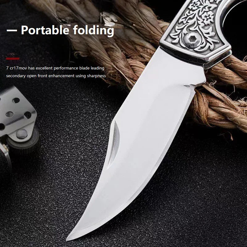 1pc，Outdoor mini folding knife, high hardness pocket knife, EDC portable knife, embossed handle, stainless steel key chain knife