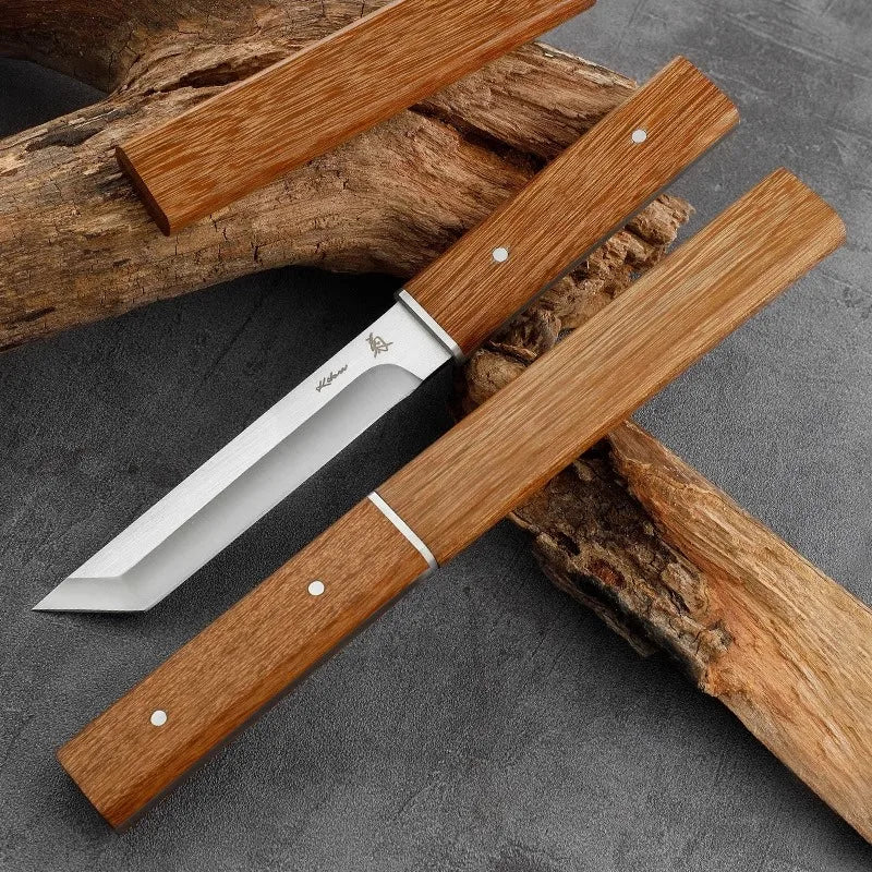 1pc Stainless Steel Portable Camping Kitchen Knife，EDC Outdoor Straight Knife of Wooden Handle，Multi -purpose Cutting Knife