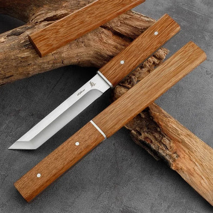 1pc Stainless Steel Portable Camping Kitchen Knife，EDC Outdoor Straight Knife of Wooden Handle，Multi -purpose Cutting Knife