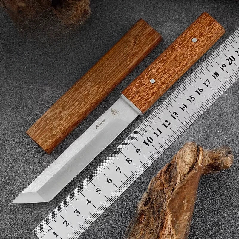 1pc Stainless Steel Portable Camping Kitchen Knife，EDC Outdoor Straight Knife of Wooden Handle，Multi -purpose Cutting Knife