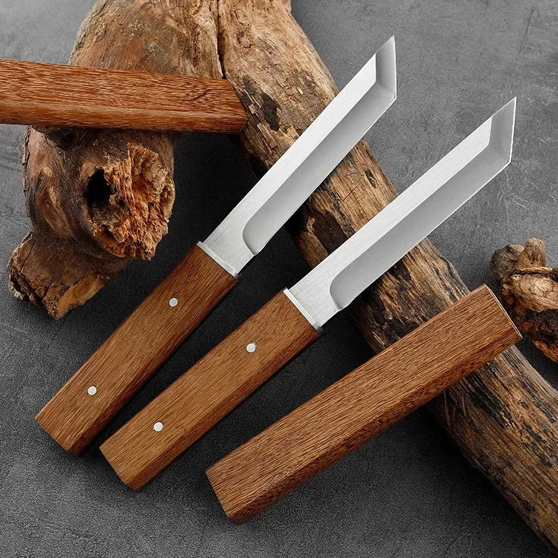 1pc Stainless Steel Portable Camping Kitchen Knife，EDC Outdoor Straight Knife of Wooden Handle，Multi -purpose Cutting Knife