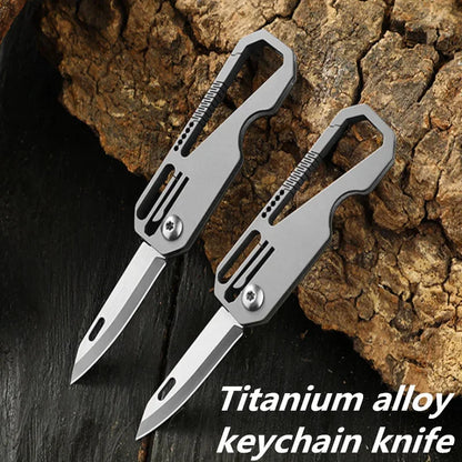 1pc Titanium box cutter, multi-function EDC pocket knife, key chain mini folding knife, open box knife outdoor camping tools