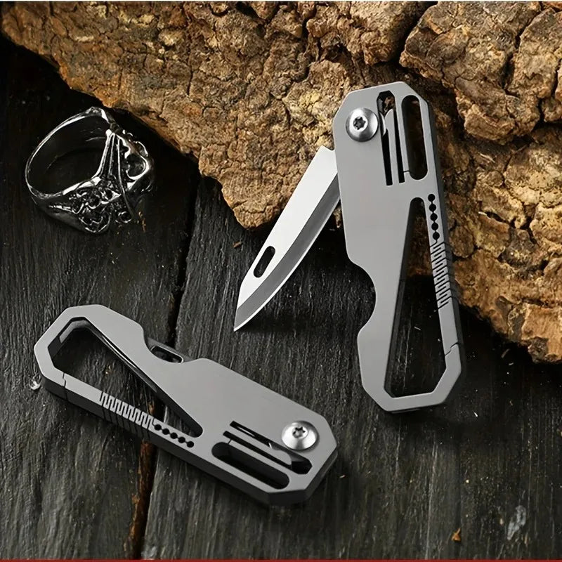 1pc Titanium box cutter, multi-function EDC pocket knife, key chain mini folding knife, open box knife outdoor camping tools