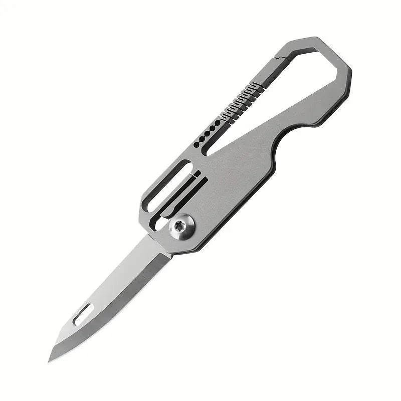 1pc Titanium box cutter, multi-function EDC pocket knife, key chain mini folding knife, open box knife outdoor camping tools