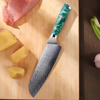 7 Inch Santoku Knife, Japanese Damascus Kitchen Knife, Professional Slicing Knife, Razor Sharp & Ergonomic Handle Design