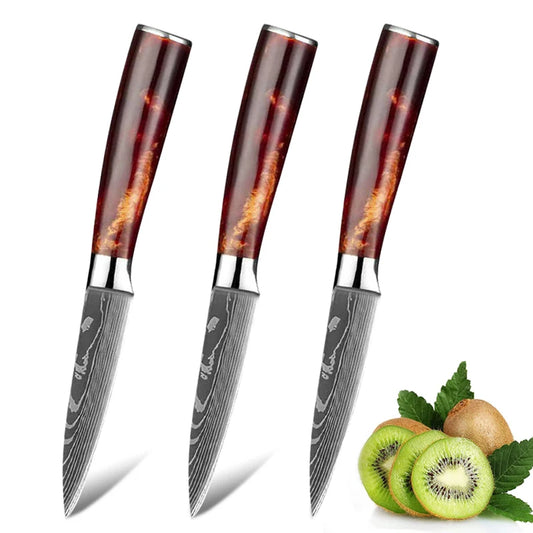 3.5in Damascus Fruit Knife Household Sharp Auxiliary Food Knife Fruit Peeling Knives Resin Handle Kitchen Fruit Small Knife