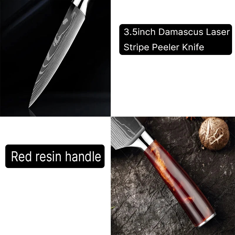 3.5in Damascus Fruit Knife Household Sharp Auxiliary Food Knife Fruit Peeling Knives Resin Handle Kitchen Fruit Small Knife