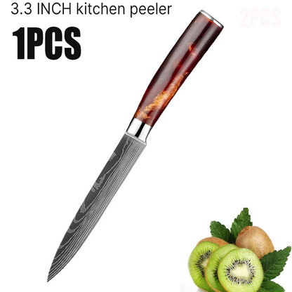 3.5in Damascus Fruit Knife Household Sharp Auxiliary Food Knife Fruit Peeling Knives Resin Handle Kitchen Fruit Small Knife