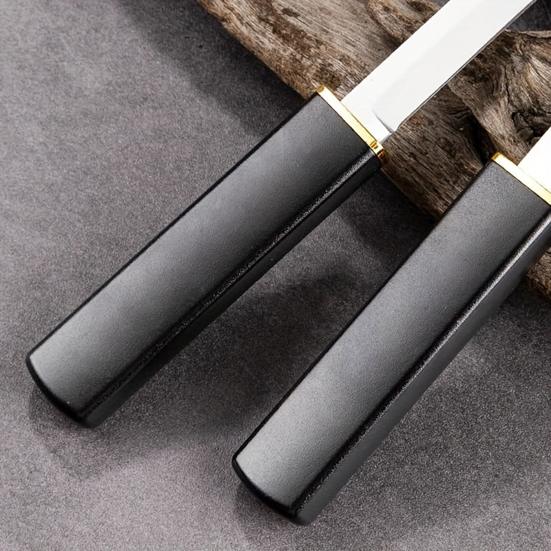 2pcs/set, Knife, Mini Katana Knife, Tanto Fixed Blade Knife, Comfortable Handle Japanese Sword Letter Opener For Display Collection Gift, Plastic Handle Stainless Steel Fruit Knife, Boning Knife, Meat Cleaver Butcher Chopping Cutter, Kitchen Stuff