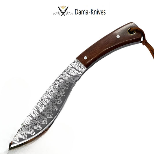 DamaKnives—Damascus patterned old-fashioned Mongolian knife, mini curved knife, barbecue outdoor knife, meat eating knife