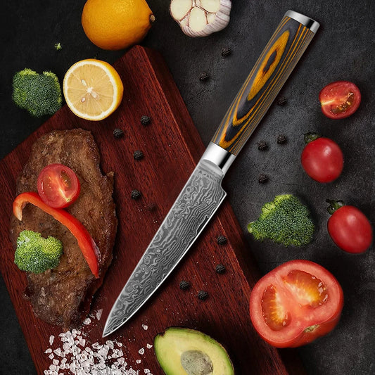 4.7 Inch Utility Knife 67 Layers Damascus Steel Blade Paring Cleaver Peeling 10Cr15MoV Kitchen Knives Cooking Tools Wood Handle