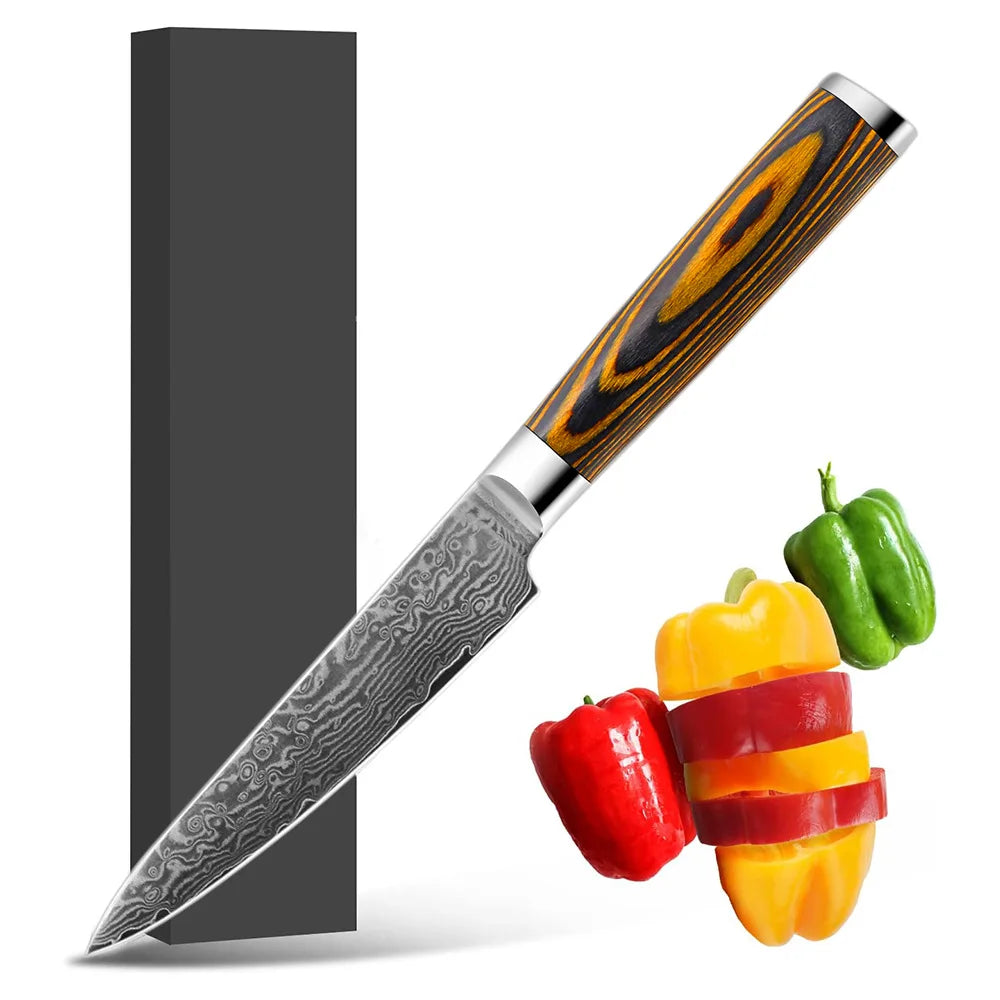 4.7 Inch Utility Knife 67 Layers Damascus Steel Blade Paring Cleaver Peeling 10Cr15MoV Kitchen Knives Cooking Tools Wood Handle