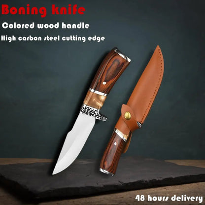 4" Meat Cleaver Hunting Knife High-end Colored Wood Handle Boning Knife Cutting Meat Cutter Outdoor Knife Kitchen Camping Knife