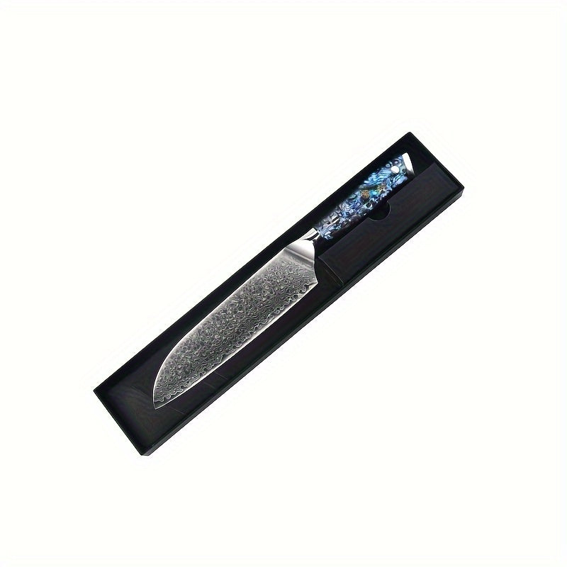 "Damascus Knife", Blue Resin Handle Kitchen Knife, Kitchen Knife, Damascus Multi-purpose Knife, Chef Knife, Boning Knife, Santoku K Bread Knife, Fruit Knife, Kitchen Stuff