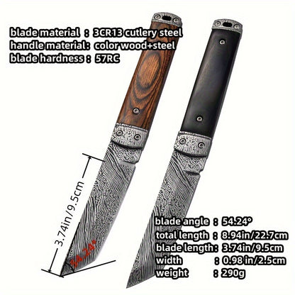 1pc Damascus Pattern Outdoor Straight Knife For Cutting And Paring