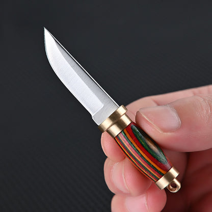 1pc EDC Tool Brass Colored Wood Handle SUS Blade Mini Knife Sharp Chopper Key Chain Hanging Knife With Sheath