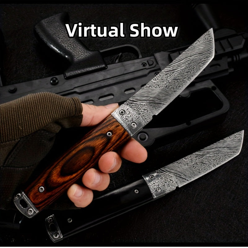 1pc Damascus Pattern Outdoor Straight Knife For Cutting And Paring