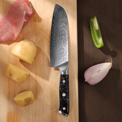 7 Inch Santoku Knife, Japanese Damascus Kitchen Knife, Professional Slicing Knife, Razor Sharp & Ergonomic Handle Design