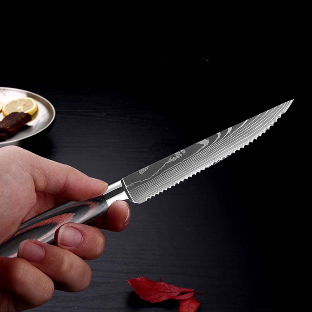 Damascus Laser Grain Steak Knife Carving Knife Slicing Knife Dining Kitchen Knife Kitchen Cooking Tool พร้อมส่งส่งจากร้าน Malcolm Store กรุงเทพฯ