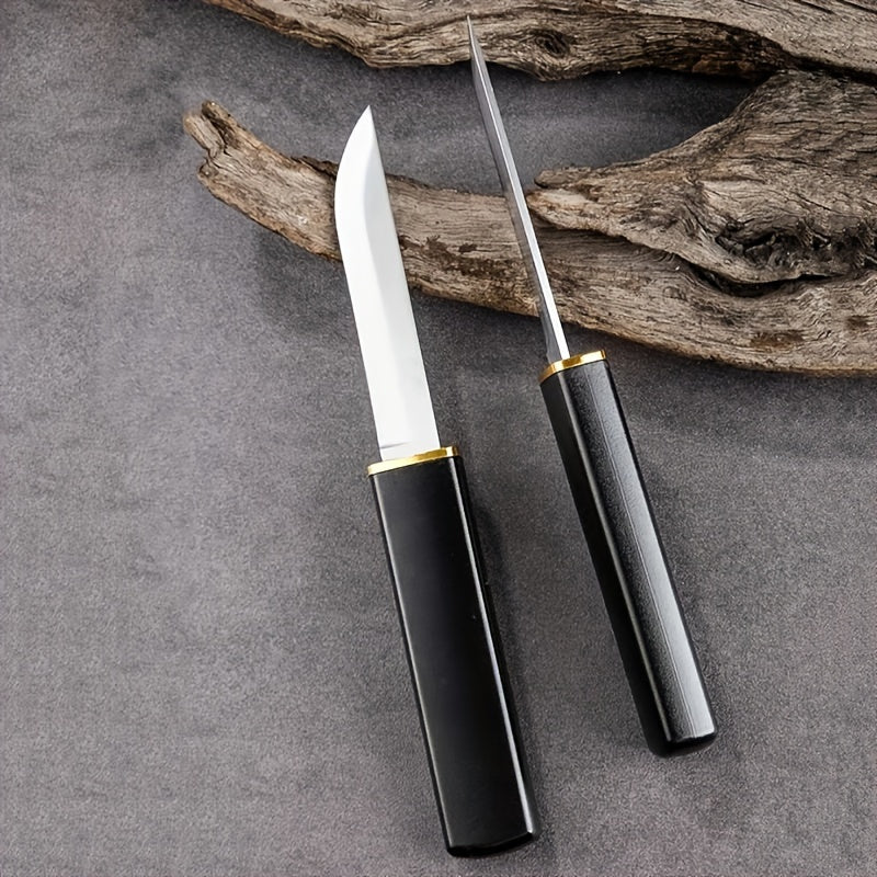 2pcs/set, Knife, Mini Katana Knife, Tanto Fixed Blade Knife, Comfortable Handle Japanese Sword Letter Opener For Display Collection Gift, Plastic Handle Stainless Steel Fruit Knife, Boning Knife, Meat Cleaver Butcher Chopping Cutter, Kitchen Stuff