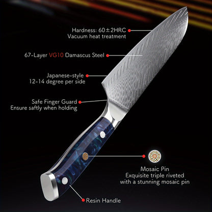 7 Inch Santoku Knife, Japanese Damascus Kitchen Knife, Professional Slicing Knife, Razor Sharp & Ergonomic Handle Design