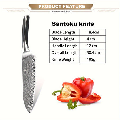 1pc, Knife, 7 Inch Santoku Knife, Professional Japanese Style Kitchen Knife, VG10 High Carbon 67-Layer Damascus Forged Knife, Non-slip ABS Ergonomic Handle Knife, Kitchen Stuff