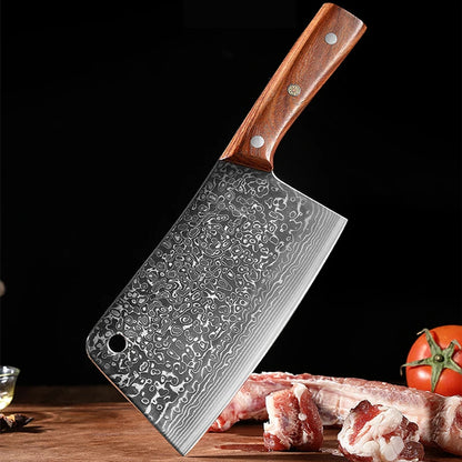 67-layer Damascus Steel Bone Cleaver Chef's Special Dual-purpose Bone Cutting Knife with Thickened Wooden Handle Bone Knife