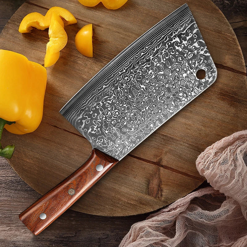 67-layer Damascus Steel Bone Cleaver Chef's Special Dual-purpose Bone Cutting Knife with Thickened Wooden Handle Bone Knife