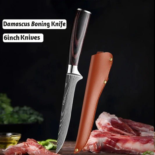 6inch Damascus Boning Knife Stainless Steel Kitchen Chef Knives for Meat Cutting Butcher Knife with Sheath Kitchen Accesories