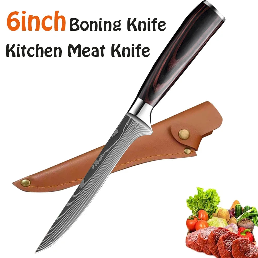 6inch Damascus Boning Knife Stainless Steel Kitchen Chef Knives for Meat Cutting Butcher Knife with Sheath Kitchen Accesories