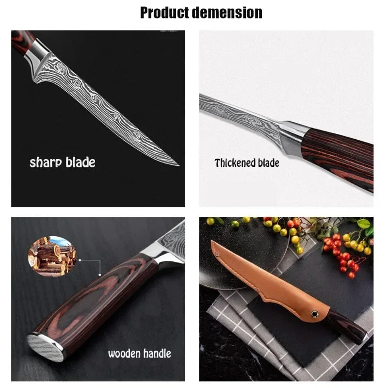 6inch Damascus Boning Knife Stainless Steel Kitchen Chef Knives for Meat Cutting Butcher Knife with Sheath Kitchen Accesories