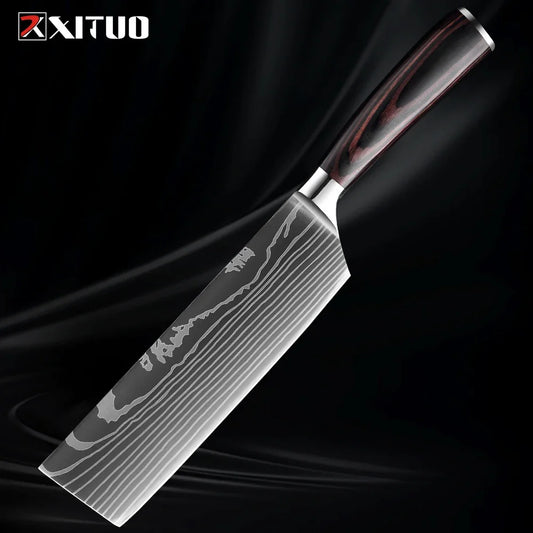 7 inch Nakiri Knife Pro Vegetables Cleaver Razor Sharp Kitchen Knife Damascus lasers Pattern Stainless Steel Chopping Chef Knife