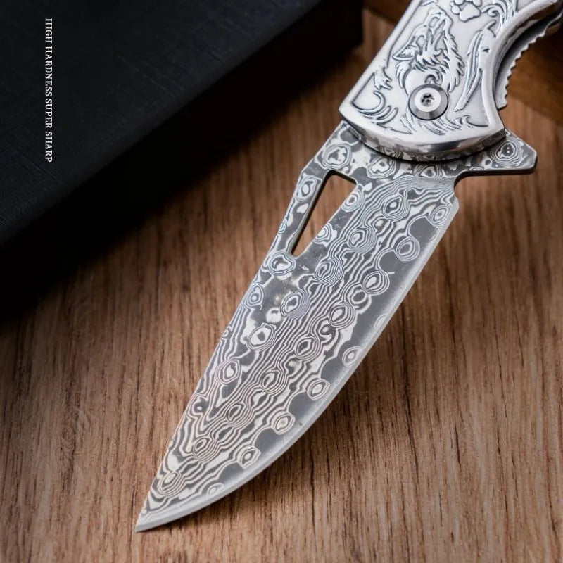 A Damascus folding blacksmith Legendary Assassin outdoor folding knife camping mountaineering fishing portable collector fruit k