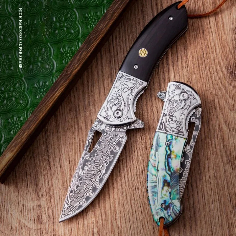 A Damascus folding blacksmith Legendary Assassin outdoor folding knife camping mountaineering fishing portable collector fruit k