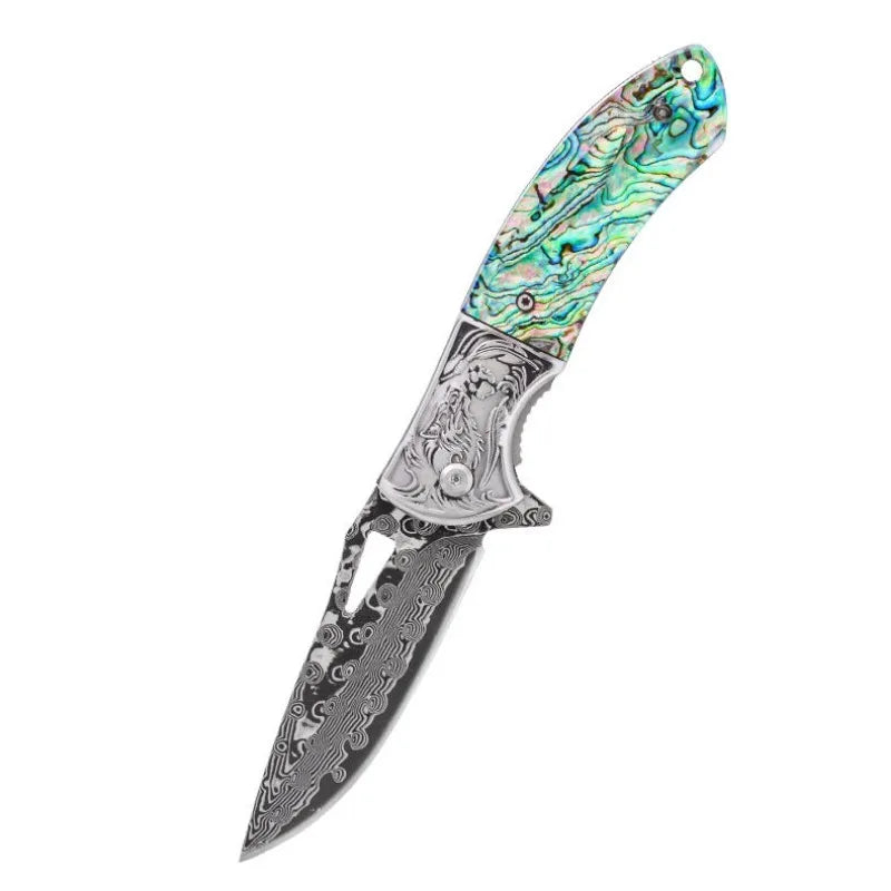 A Damascus folding blacksmith Legendary Assassin outdoor folding knife camping mountaineering fishing portable collector fruit k