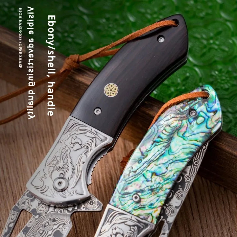 A Damascus folding blacksmith Legendary Assassin outdoor folding knife camping mountaineering fishing portable collector fruit k