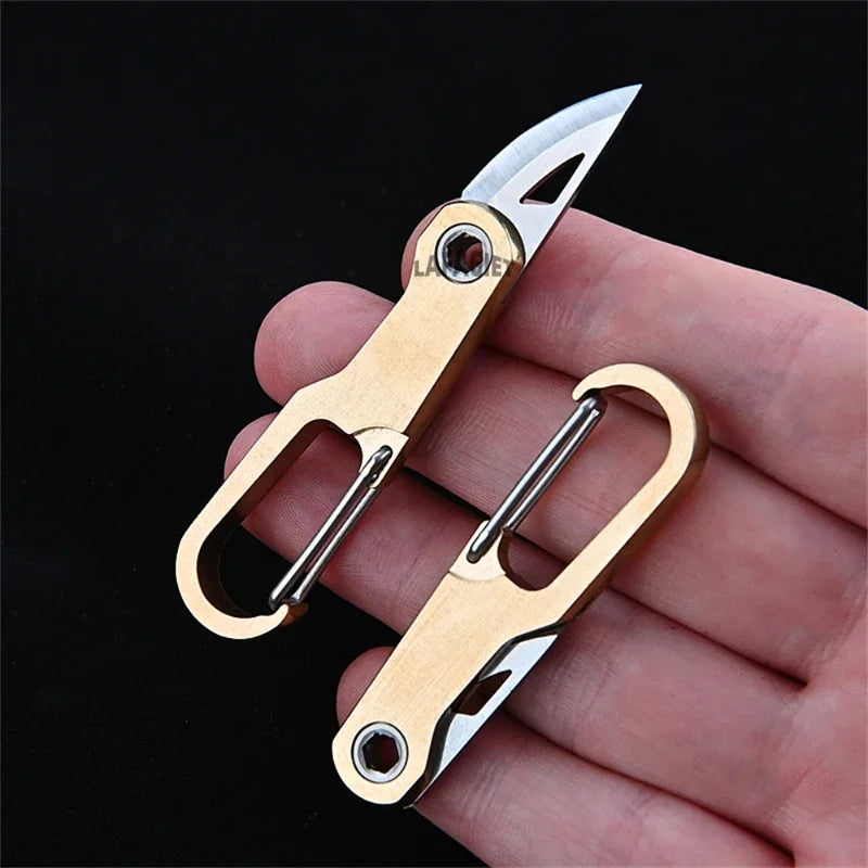 Brass Keychain Pocket Knife Buckle EDC Portable Pendant Mini Folding Blade Knife Unboxing Rope Self-defense Sharp Cutting Tool