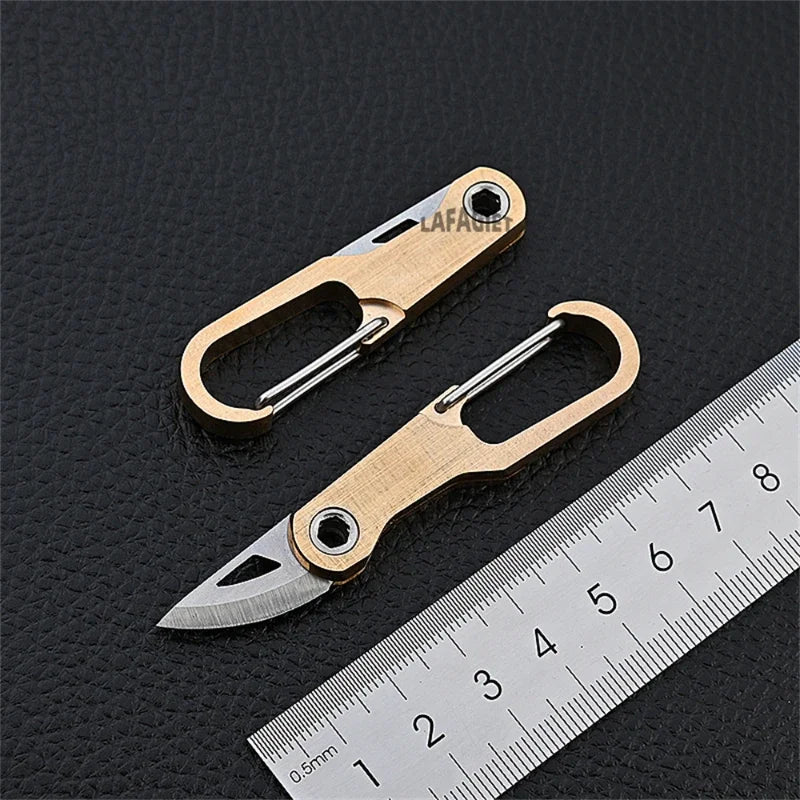 Brass Keychain Pocket Knife Buckle EDC Portable Pendant Mini Folding Blade Knife Unboxing Rope Self-defense Sharp Cutting Tool