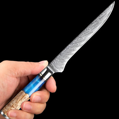 Classic Boning Knife 5.5 inch Flexible Fillet Knives VG10 Damascus Super Steel Forged 67-Layers, Full Tang Wood&Resin Handle