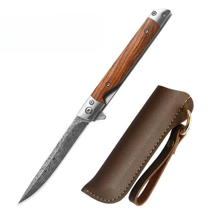 Damascus Pattern Folding Knife Outdoor Self-Defense Knife High Hardness Folding Knife Camping Survival Knife Tactical Faca Fruta