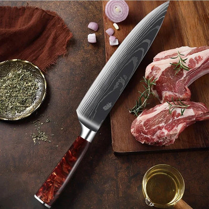 Damascus Steel Chef's Knife 7Cr17Mov Stainless Steel Meat Cleaver Japanese Santoku Knife Sharp Fruit and Vegetable Slicing Knife