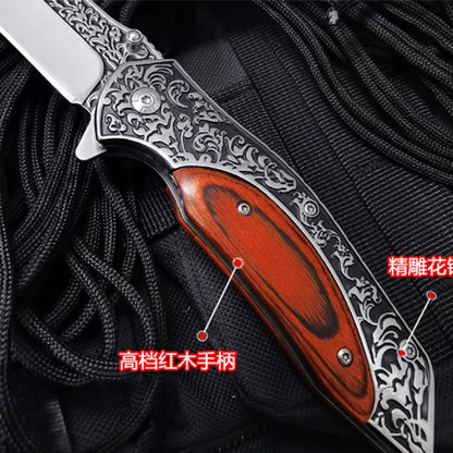 Damascus Steel Knife Quick Open Folding Blade Knife 440C Wood Handle Pocket Folding Knife Camping Hunting Survival Knives